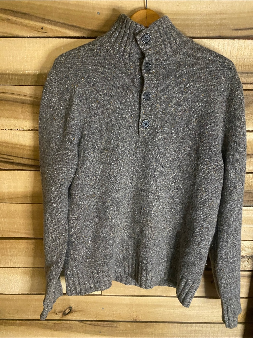 Banana Republic Brown Heathered Zip-Front Mock Neck Sweater medium wool cashmere